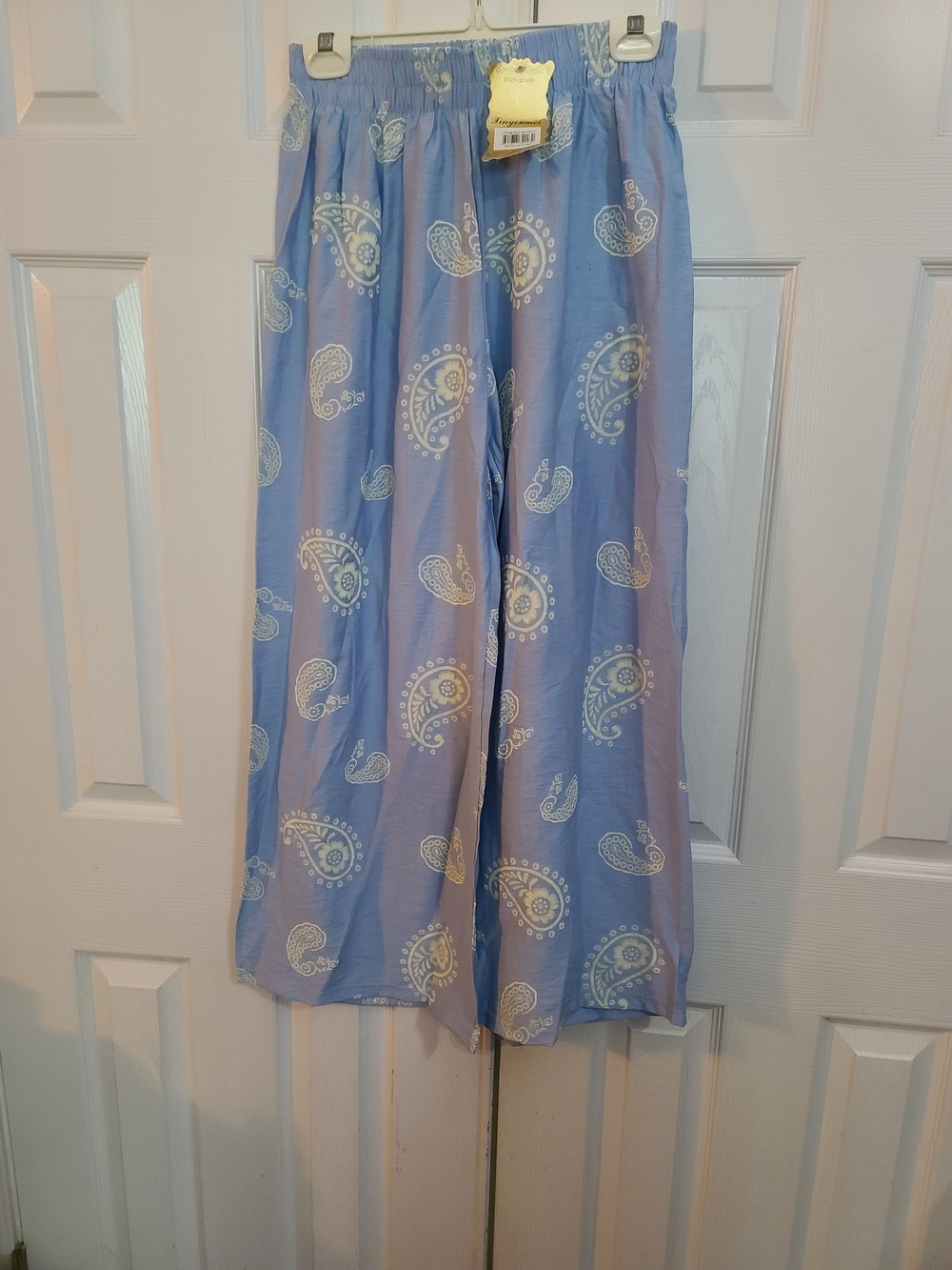 Sage Green or Blue Printed Palazzo Pants with Elastic Waist
